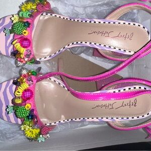 Betsey Johnson Pink Heels with Playful Pom-Poms